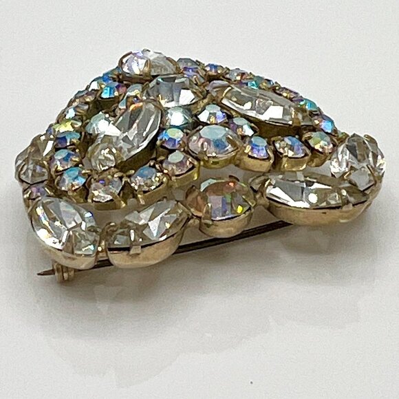 Large Vintage 1950s Heart Shaped Rhinestones Brooch Pin Layered - Picture 6 of 12